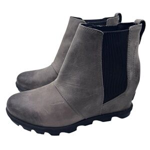 Sorel Joan Rhapsody Women's Gray Leather Ankle Boots Hidden Wedge - Size 8.5